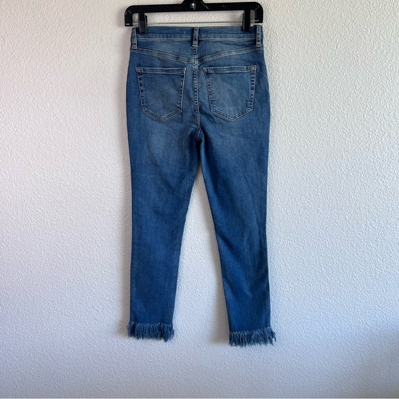 Free People Womens Great Heights Skinny Jeans Frayed Hem Blue - Picture 9 of 13